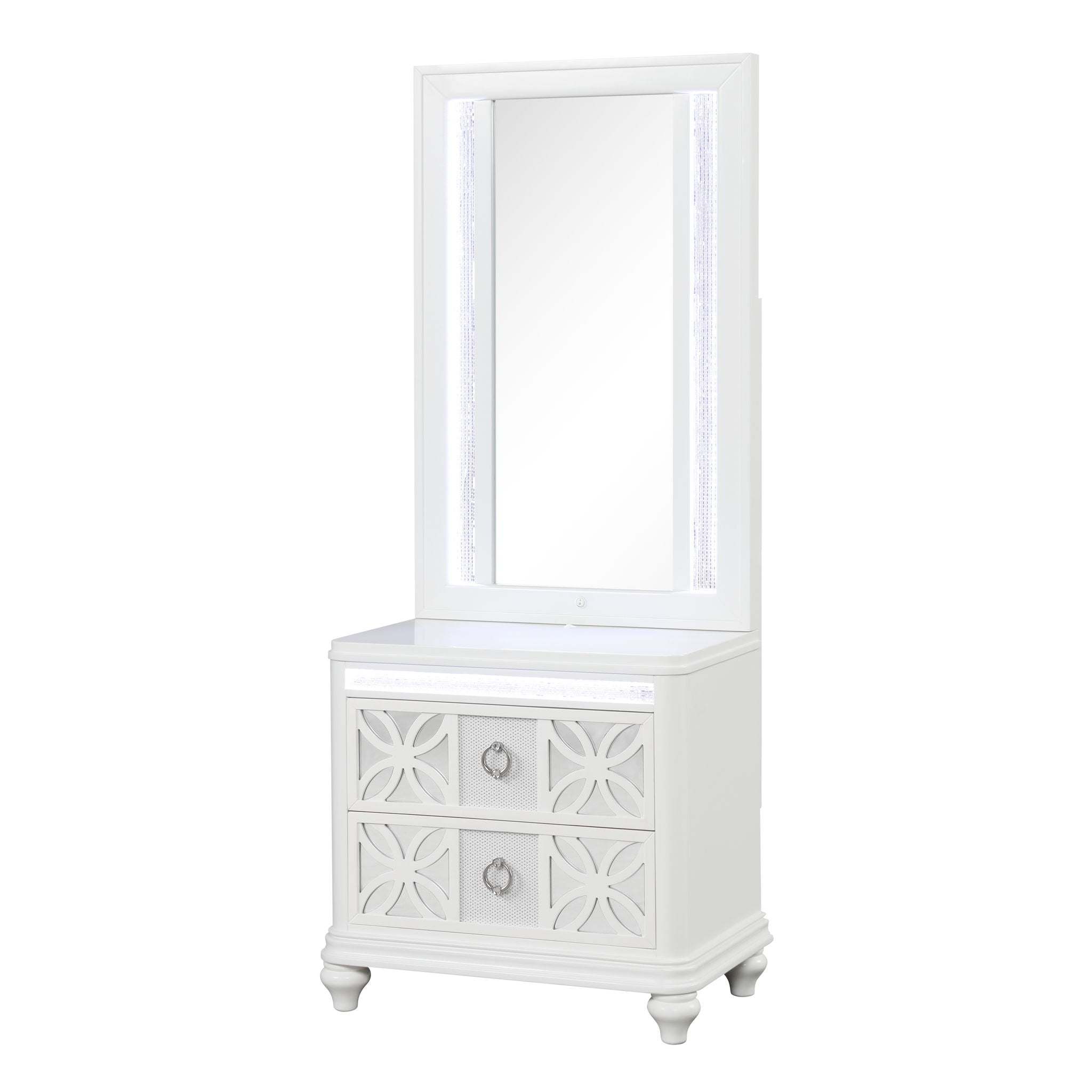 Abigale - Nightstand With Mirror Top, LED Lighting (Includes Mirror And Nightstand) - White