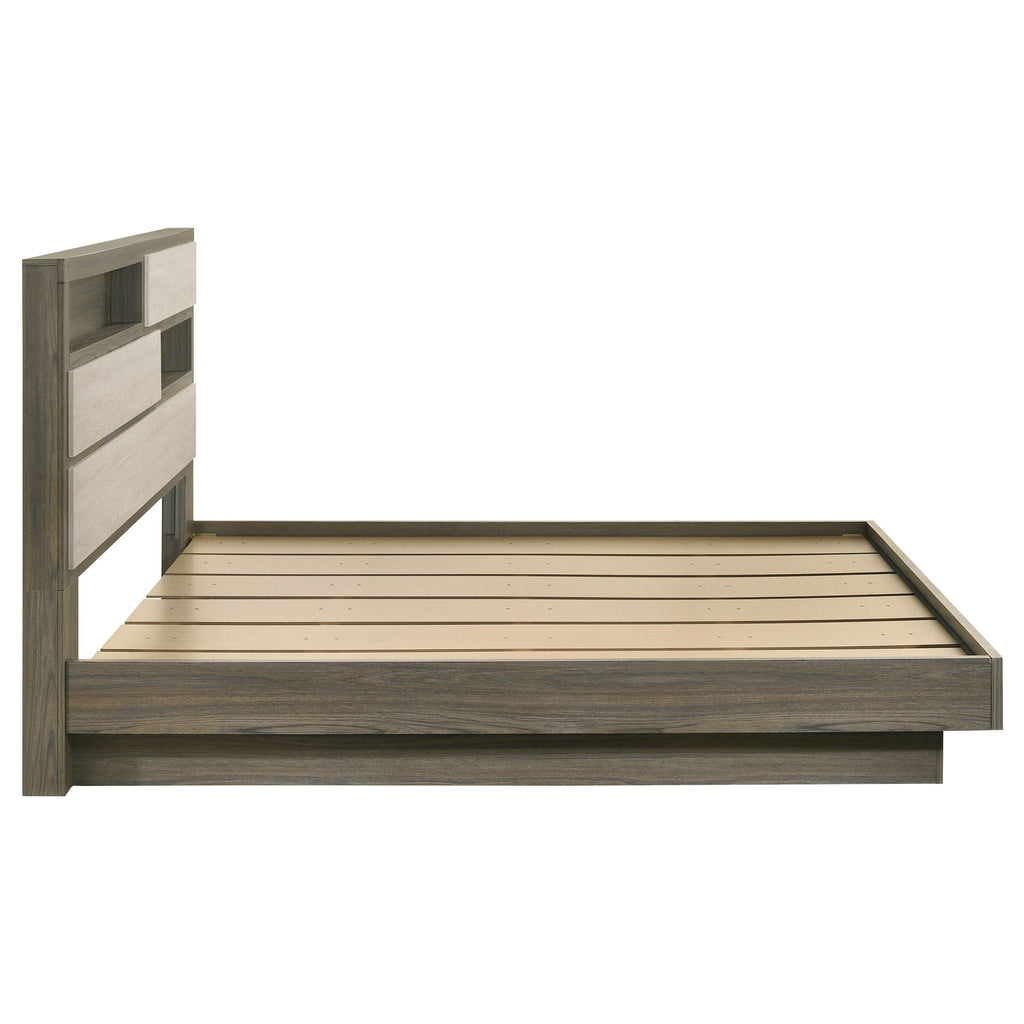 Eastern King Bed Bookcase Headboard With Hidden Storage - Oak