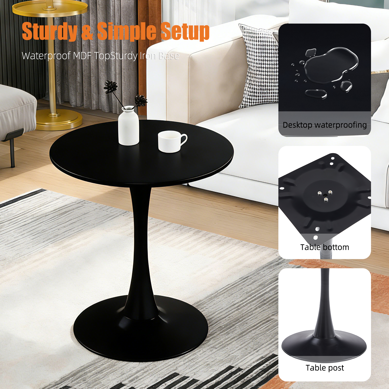 Black Round Dining Table with MDF Top and Matte Iron Base