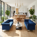 Vintage Blue Velvet 2 Piece Sofa Set