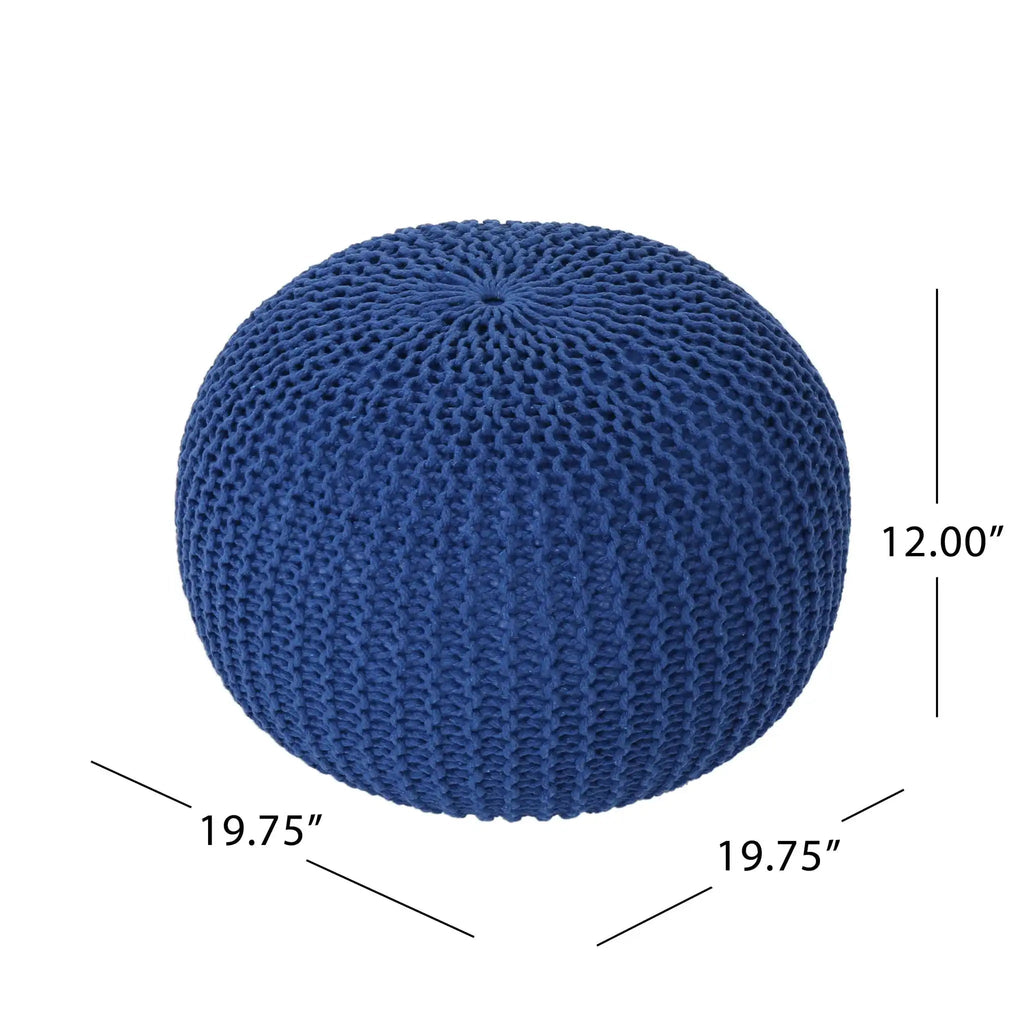 Bordeaux Knitted Cotton Round Pouf - Versatile Ottoman and Floor Cushion