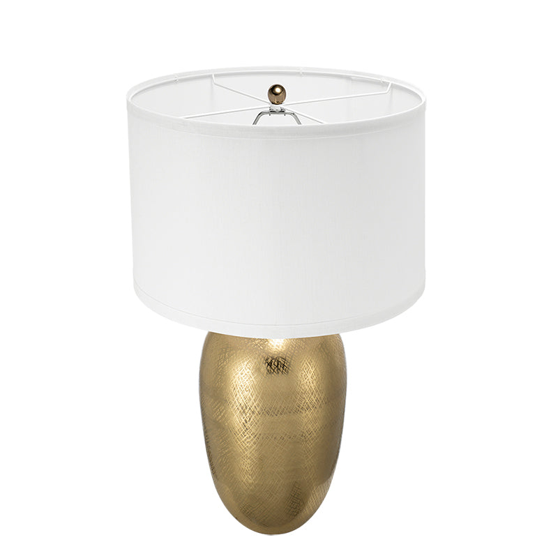 D15x25.7' Round Aluminum Sheet Gold Table Lamp with White Fabric Shade