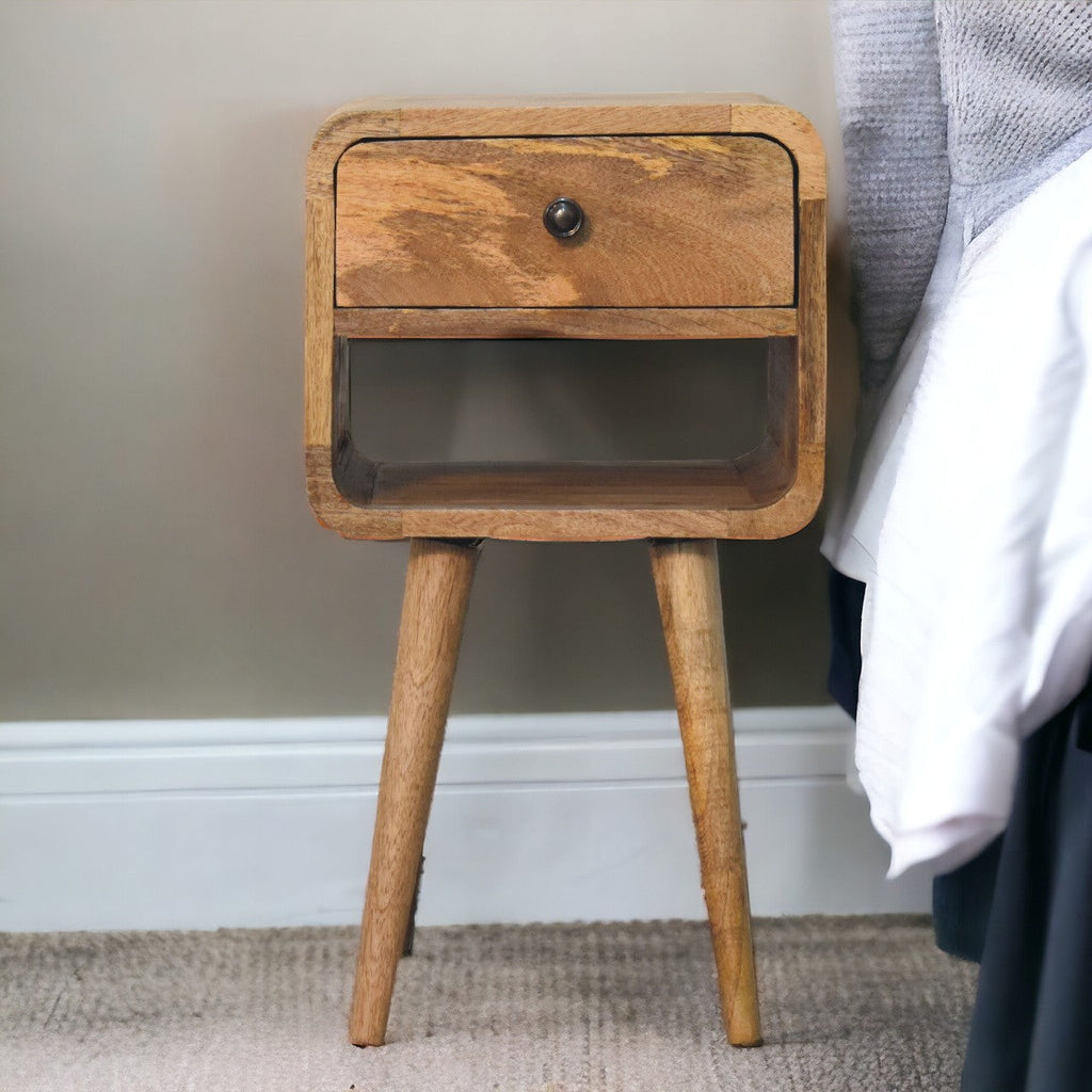 Solid Wood Mini Oak-ish Curve Lower Nightstand