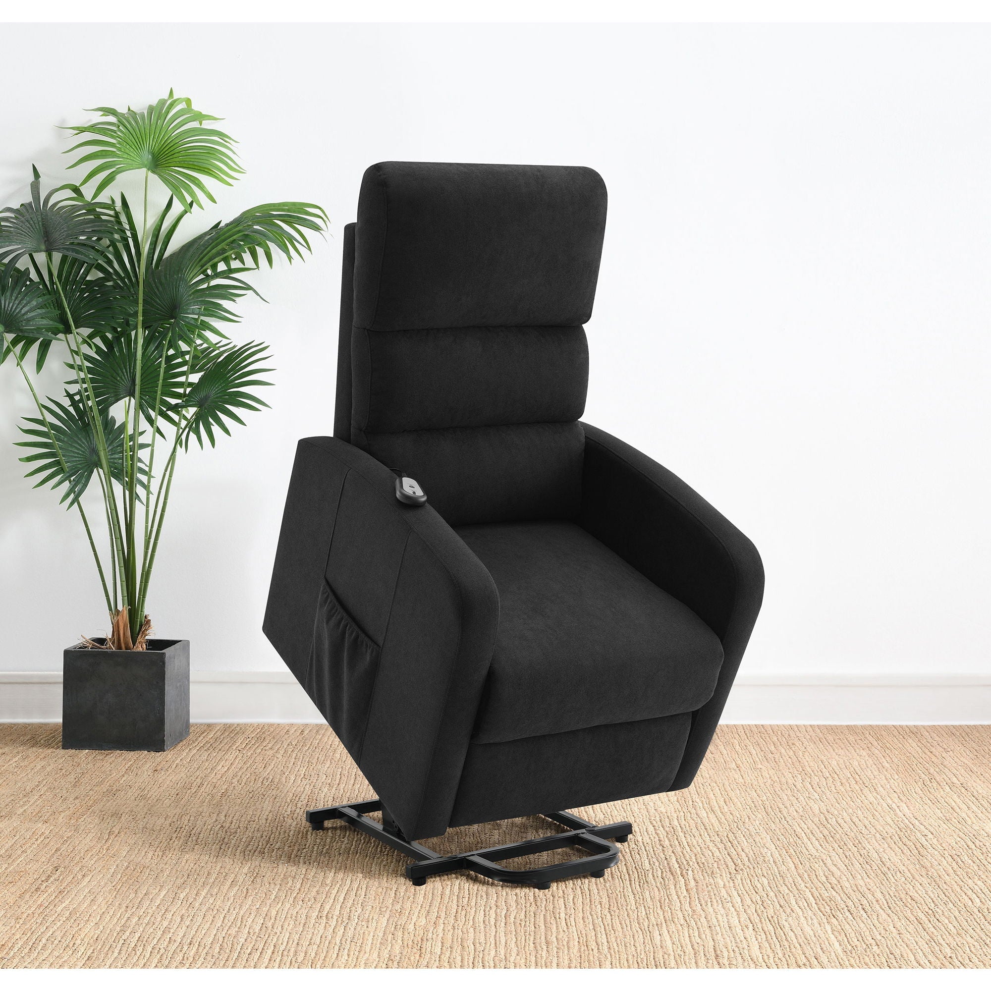 Royston - Upholstered Power Lift Recliner With Remote Comfort - Black