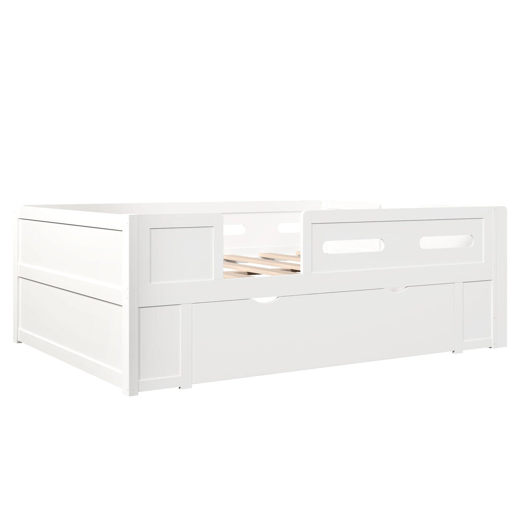 Platform Bed With Guardrail And Drawer