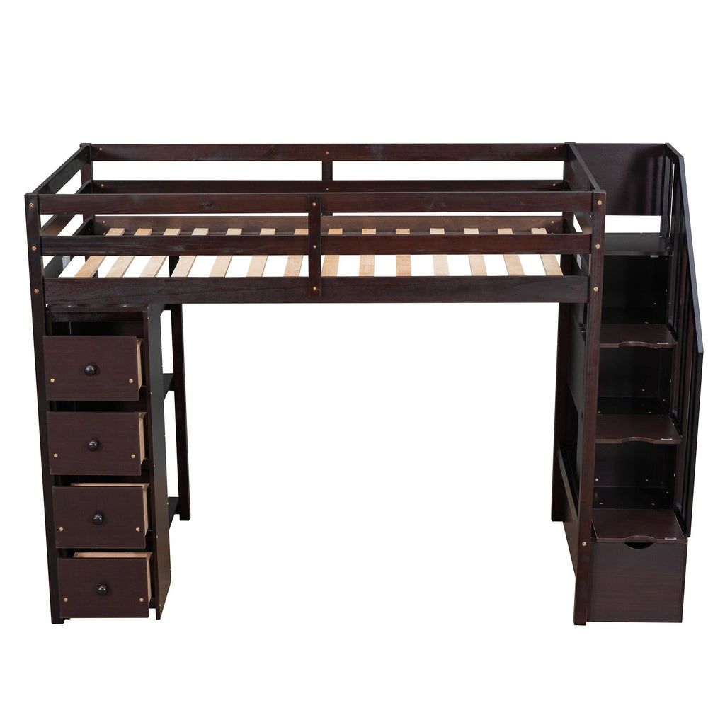 Loft Bed With Storage Drawers And Stairs With Shelves