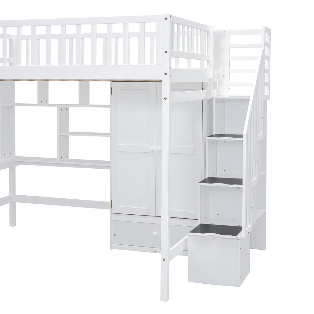 Loft Bed With Bookshelf, Drawers, Desk, And Wardrobe