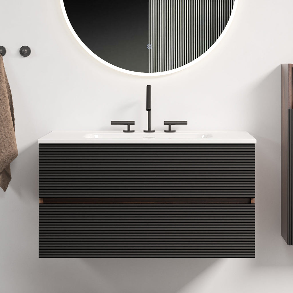 Gloria 36" Wall Mounted Soft Black Bathroom Vanity