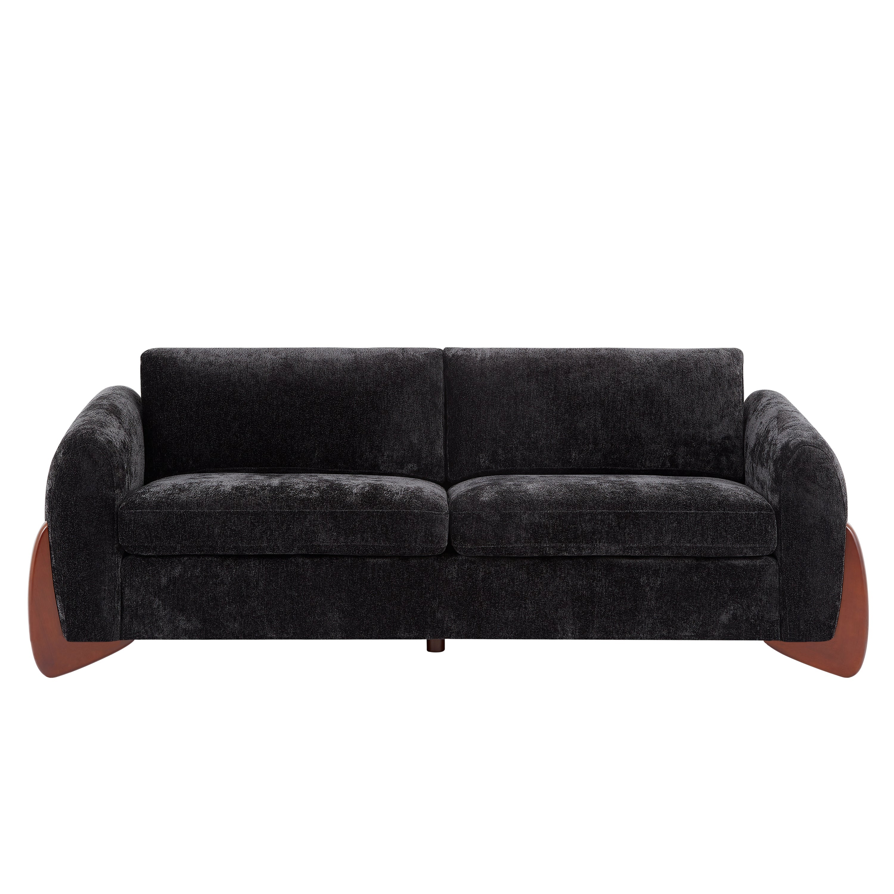 89"L Sofa with Chenille Fabric and Wooden Legs
