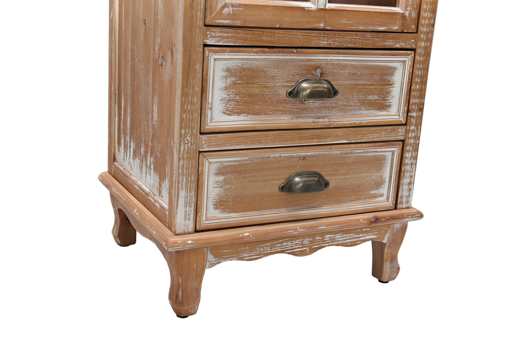 Rustic Wooden Storage Cabinet with Decorative Cutout Door & 2 Drawers