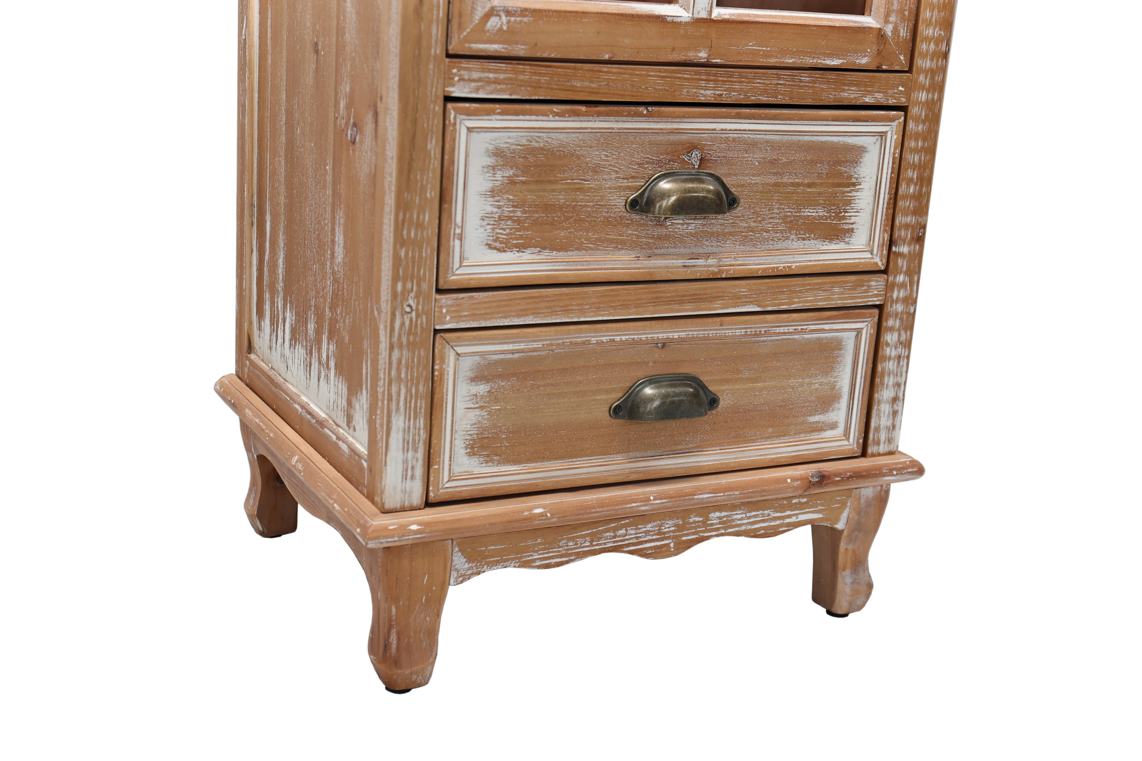 Rustic Wooden Storage Cabinet with Decorative Cutout Door & 2 Drawers