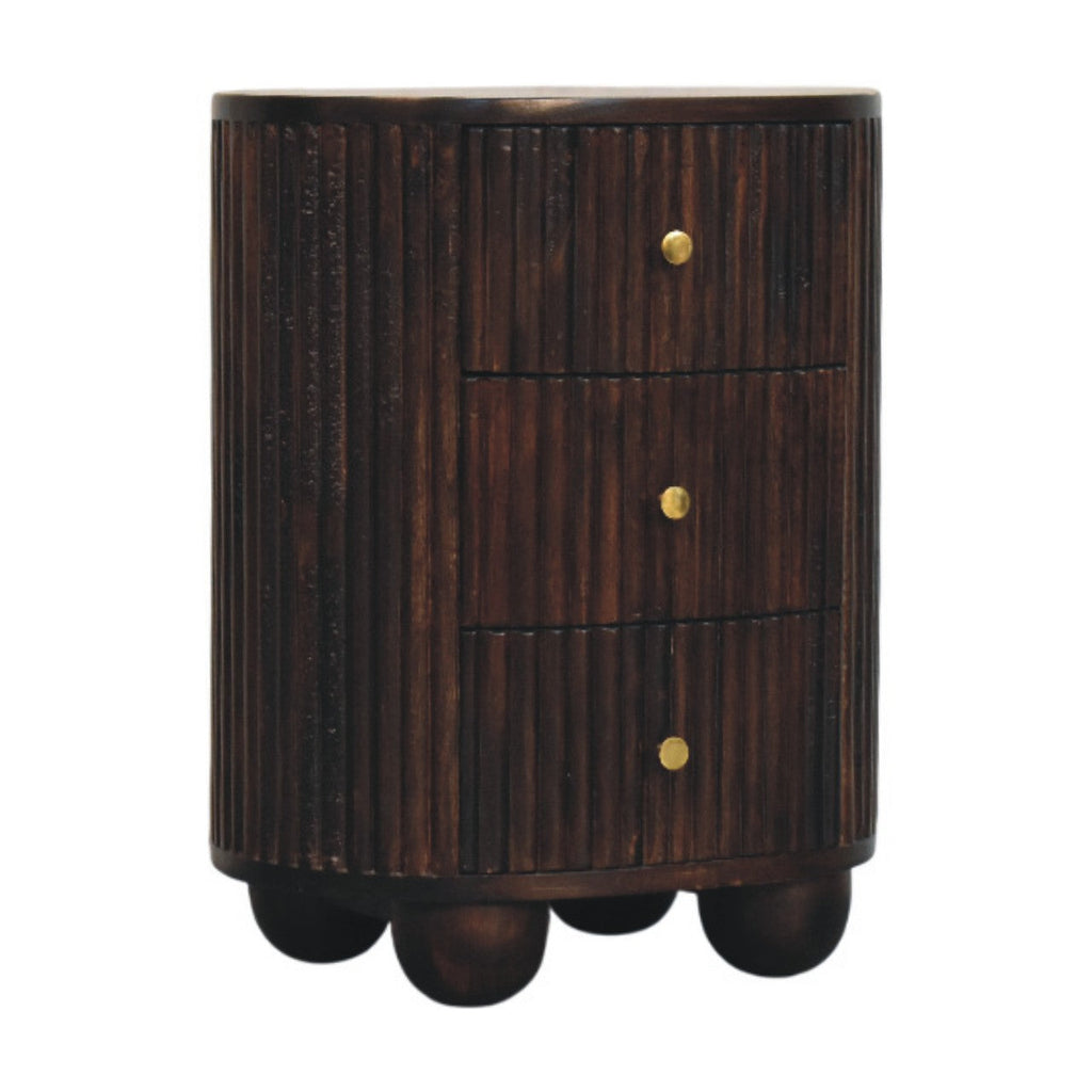 Solid Wood Curved Fluted 3-Drawer Drum Chest