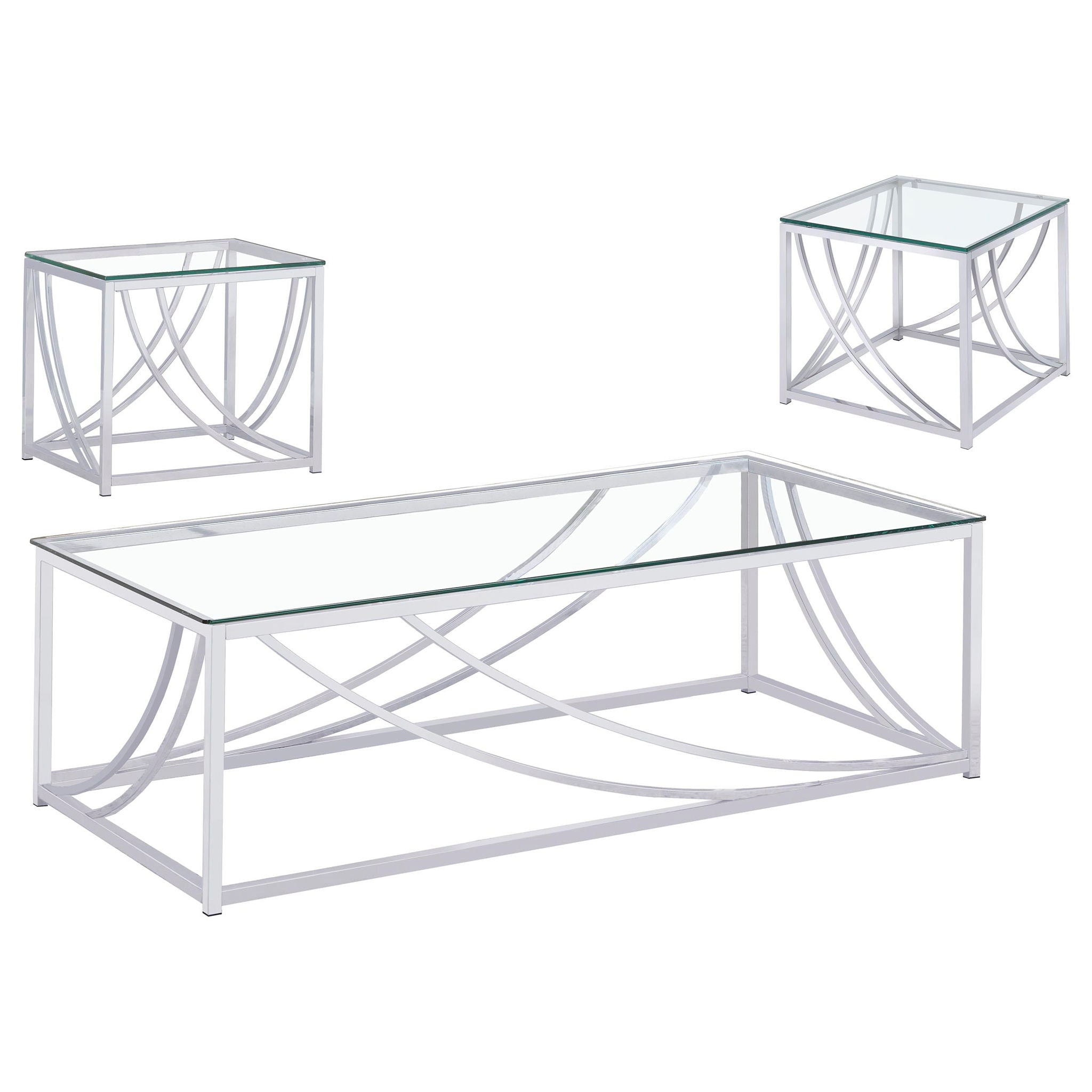 Lille 3-piece Glass Top Coffee And End Table Set Chrome