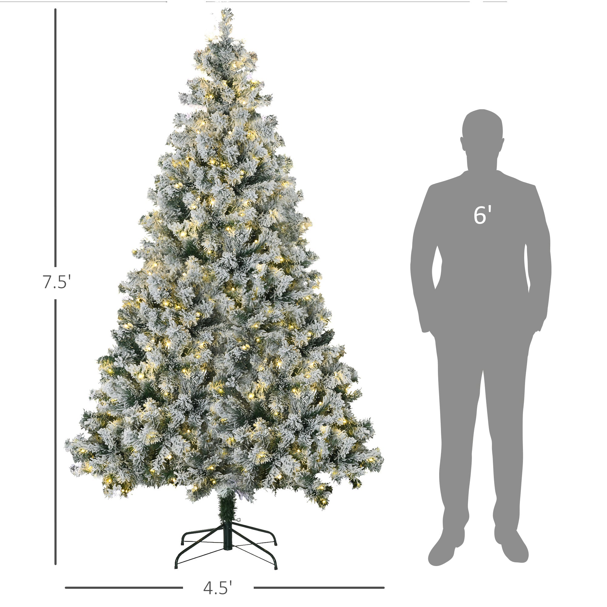HOMCOM 7.5ft Tall Prelit Artificial Christmas Tree