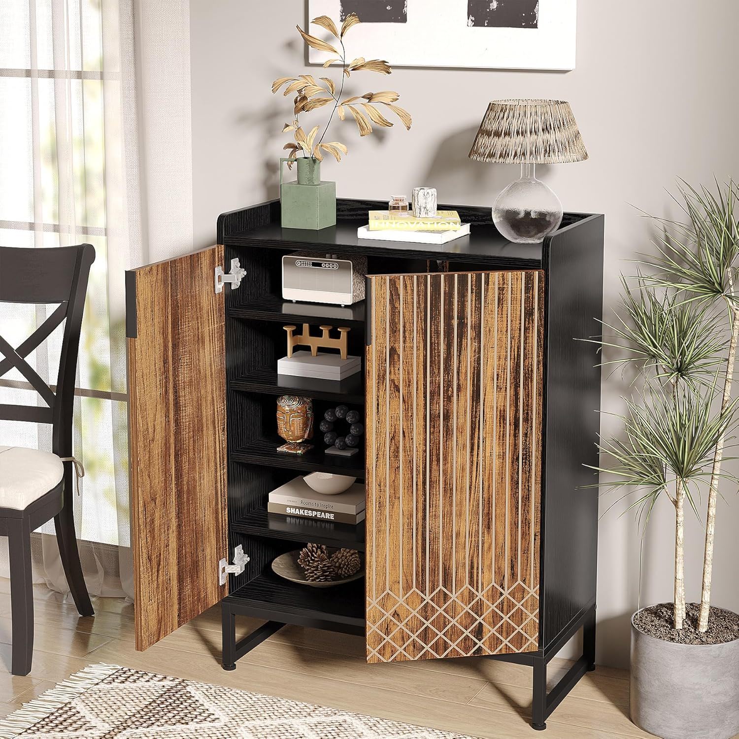 5 Tier Shoe Cabinet With Doors, Compact Entryway Storage Organizer