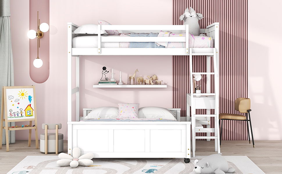 Full Over Full Bunk Bed With Desk