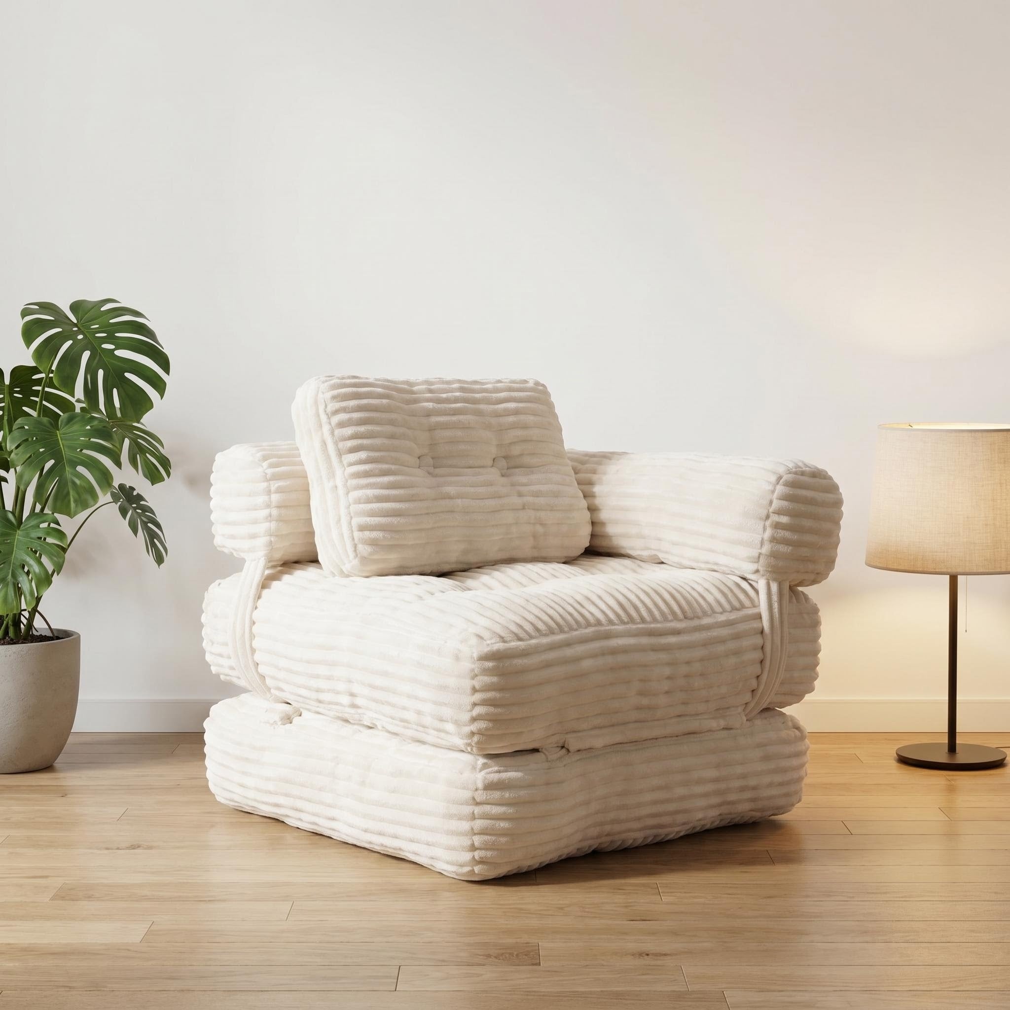Boneless Foldable Floor Sofa Bed with Armrest & Pillows