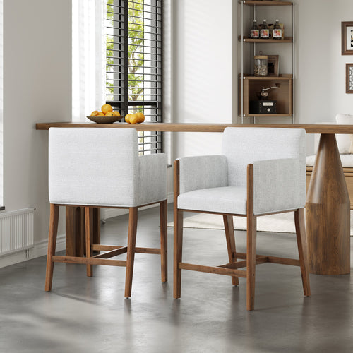 24'' Seat Height Upholstered Counter Stools with Arms for Kitchen Island/Dining Room, Set of 2