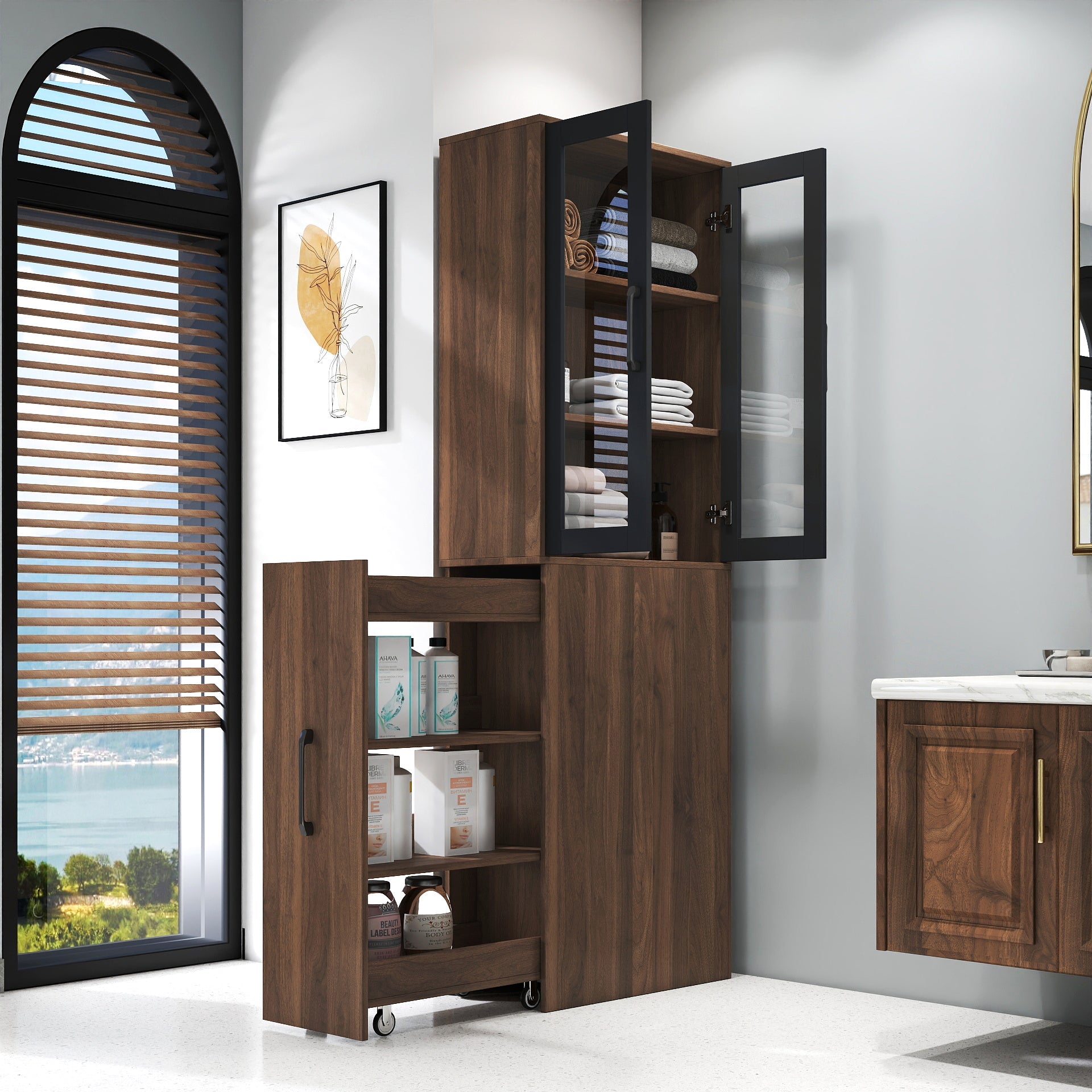 70.87" High Display Storage Cabinet with Multi-Tier Shelves and Glass Doors