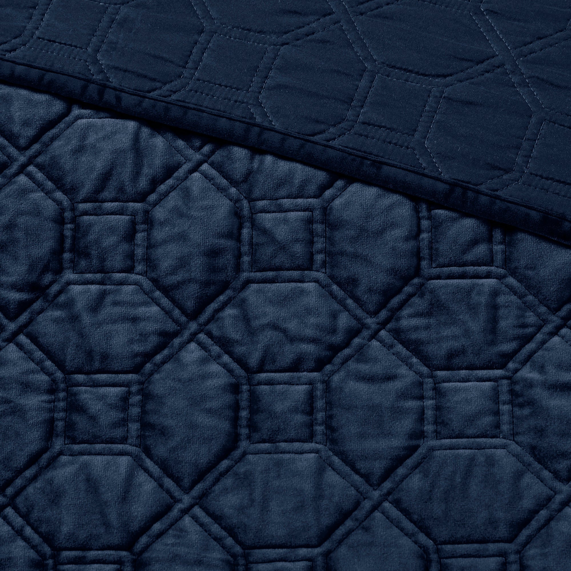 3 Piece Velvet Quilt Set Navy King/Cal King