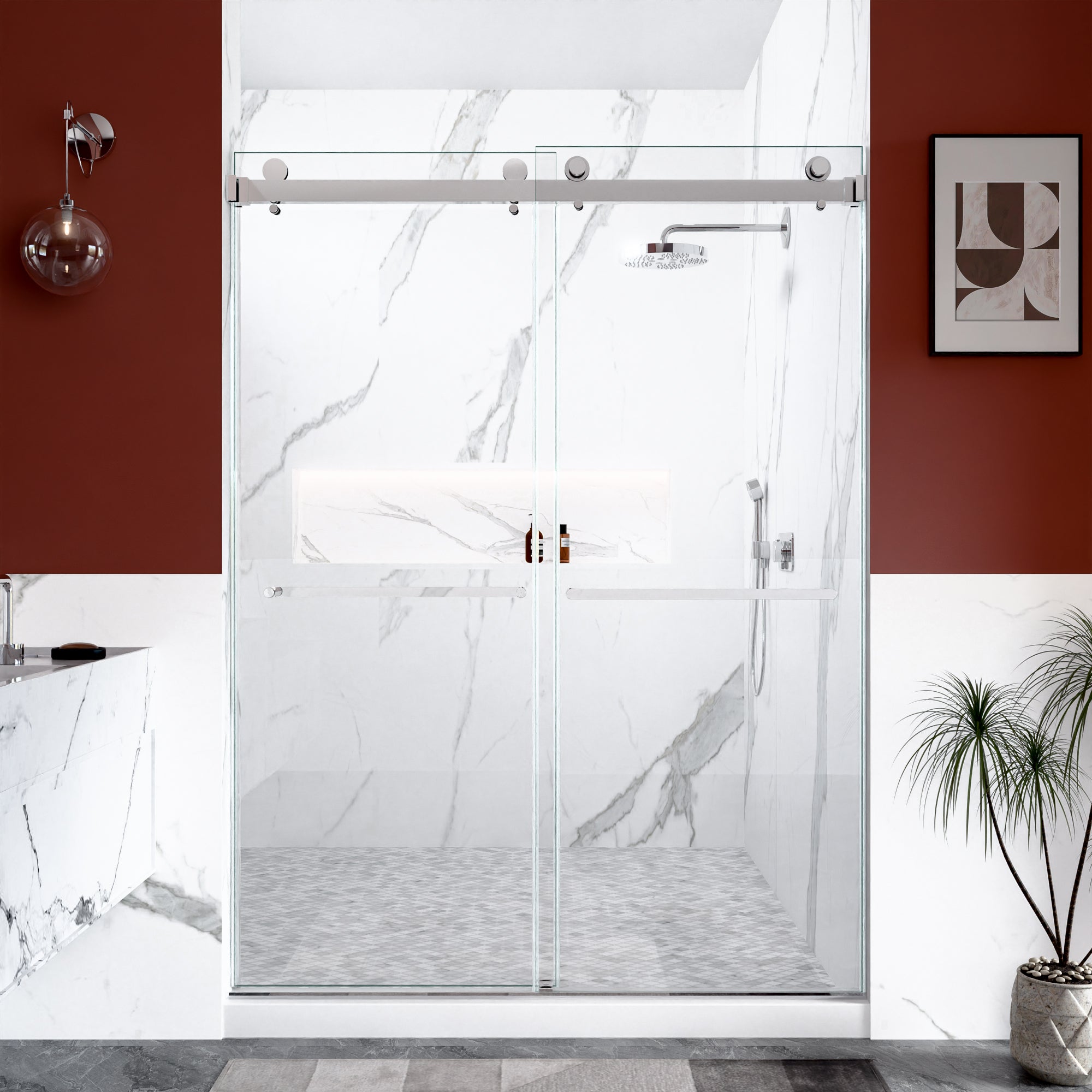 56"-60"W x 80"H Frameless Double Sliding Shower Door