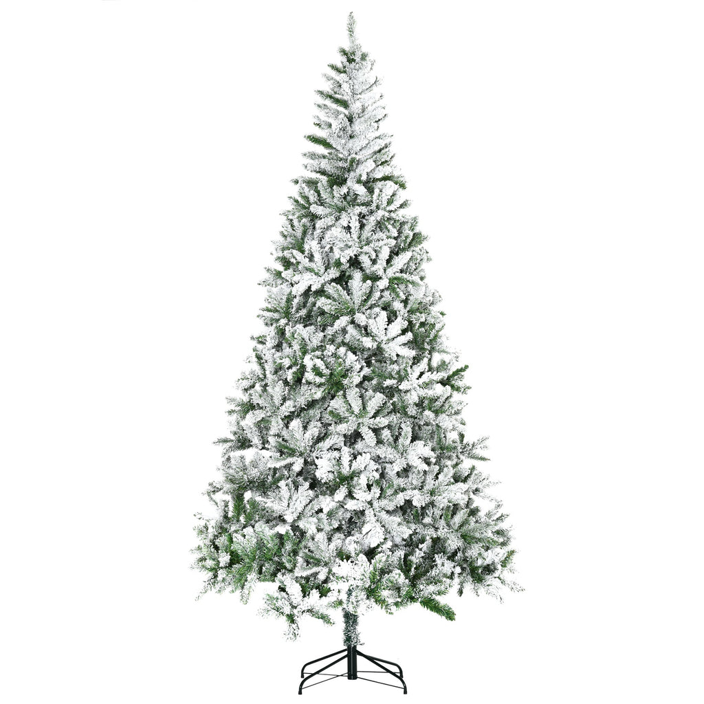 HOMCOM 9' Tall Unlit Snow Flocked Pine Artificial Christmas Tree