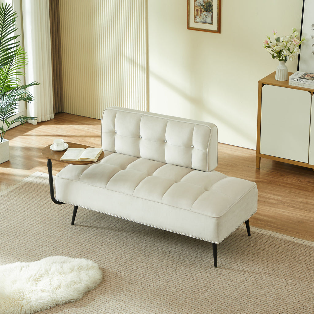 54-Inch Modern Two-Seater Velvet Sofa with Rotating Side Table