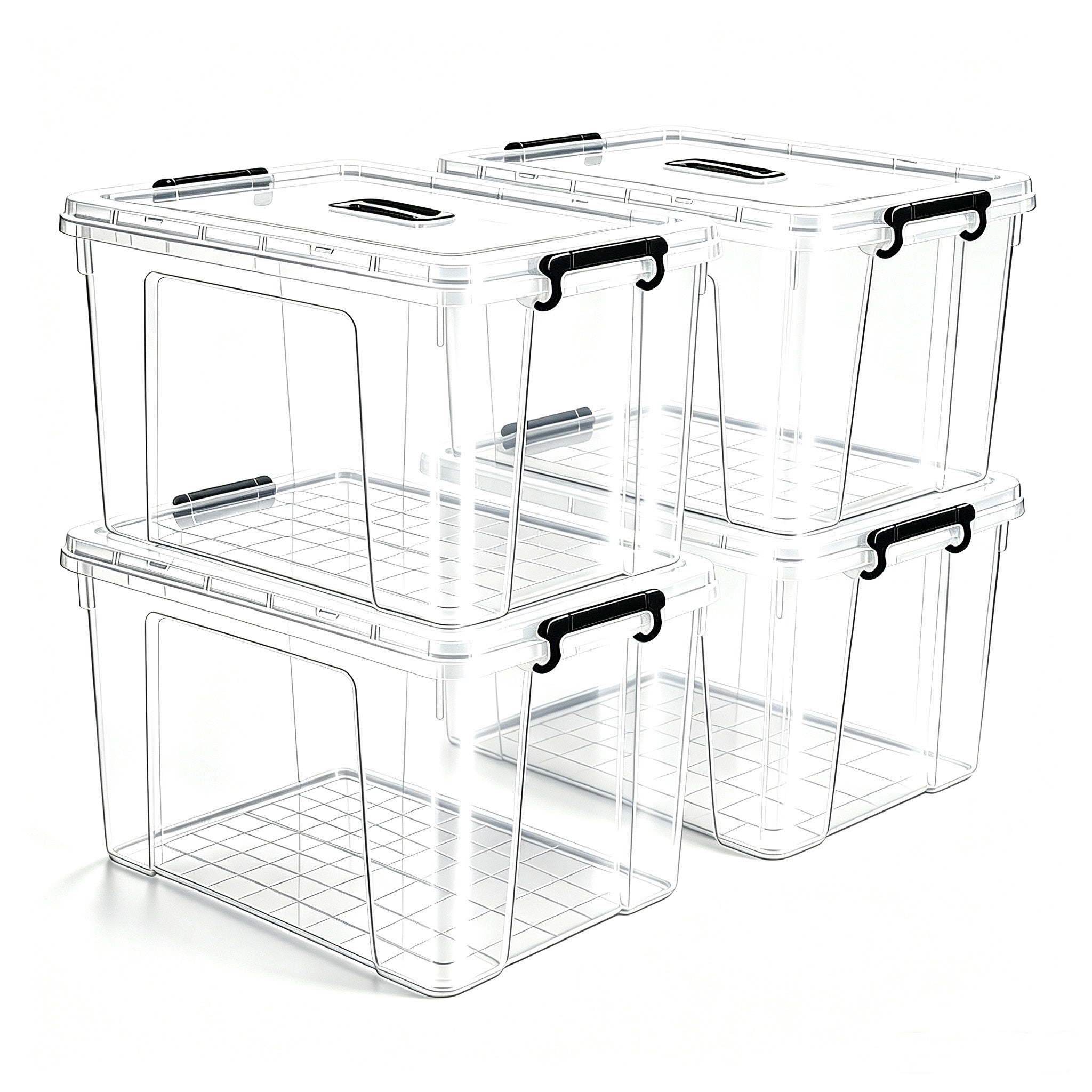 4 Pack 90 QT Plastic Storage Bins with Lids,Clear Stackable Bins with Secure Latches and Handles Heavy-Duty Storage Containers For Home Office and Garage Organization