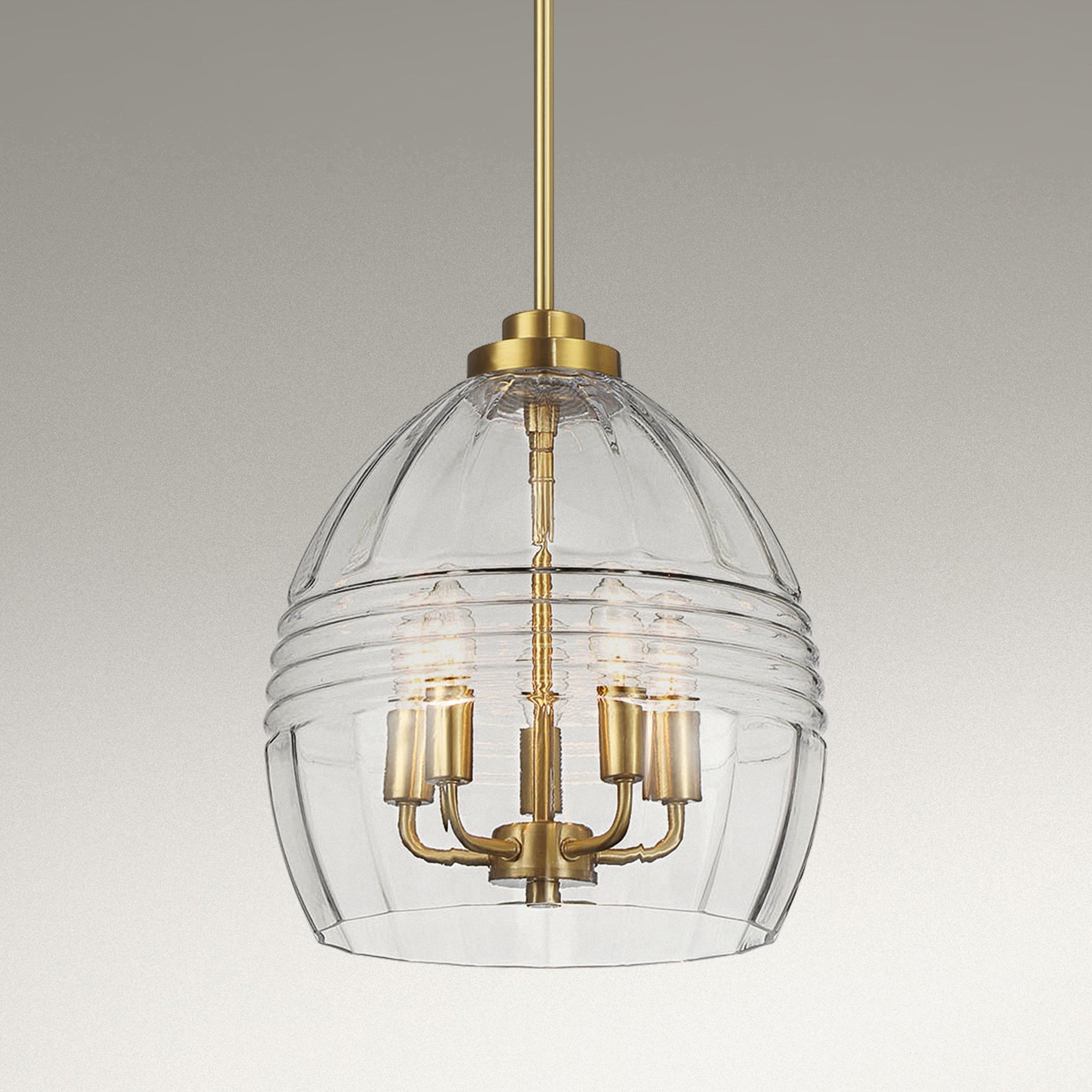 Zen Five Pendant Chain Hanging Light with Clear Glass - Satin