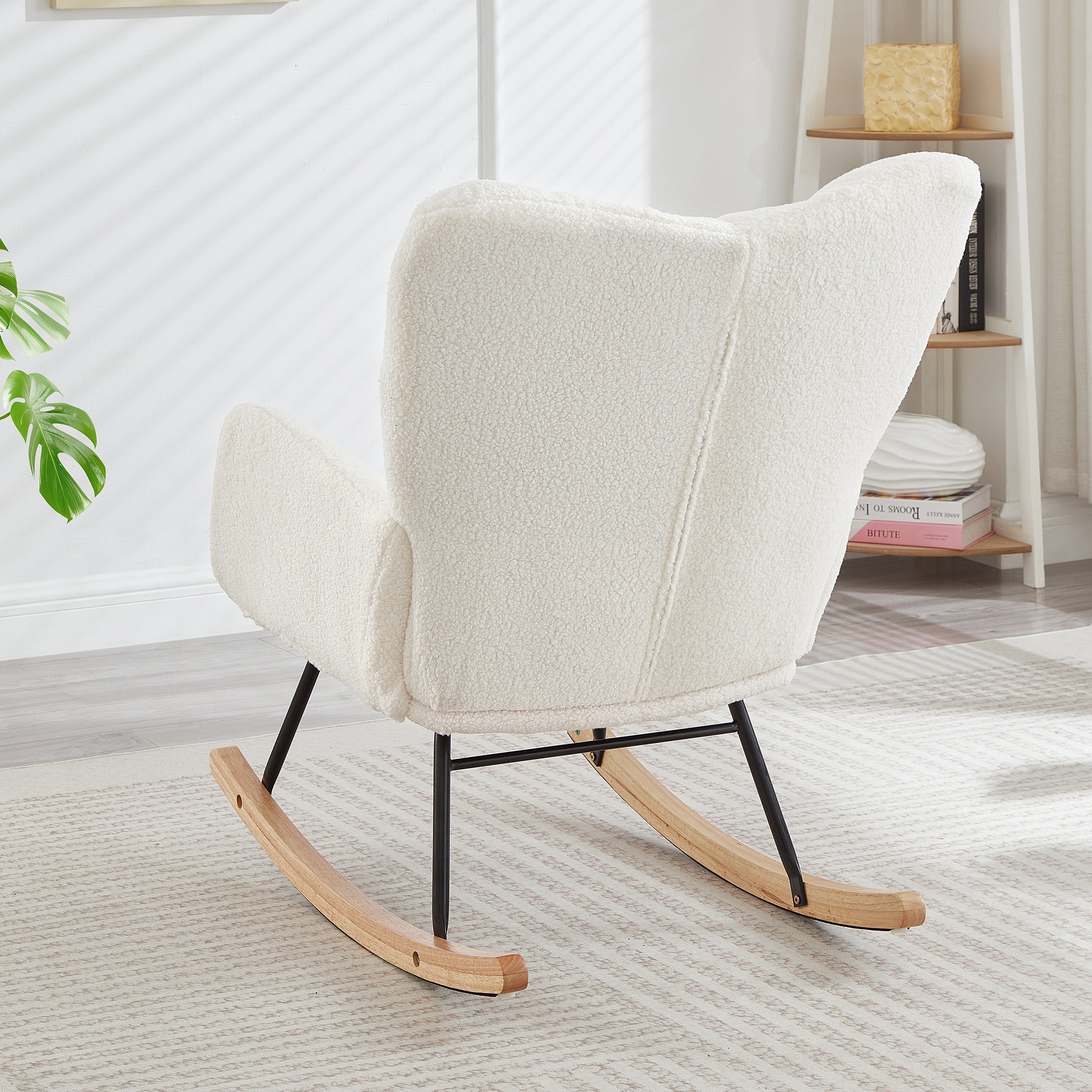 Glider Chair for Living Room Tufted Upholstered Teddy Fabric Rocking Chair