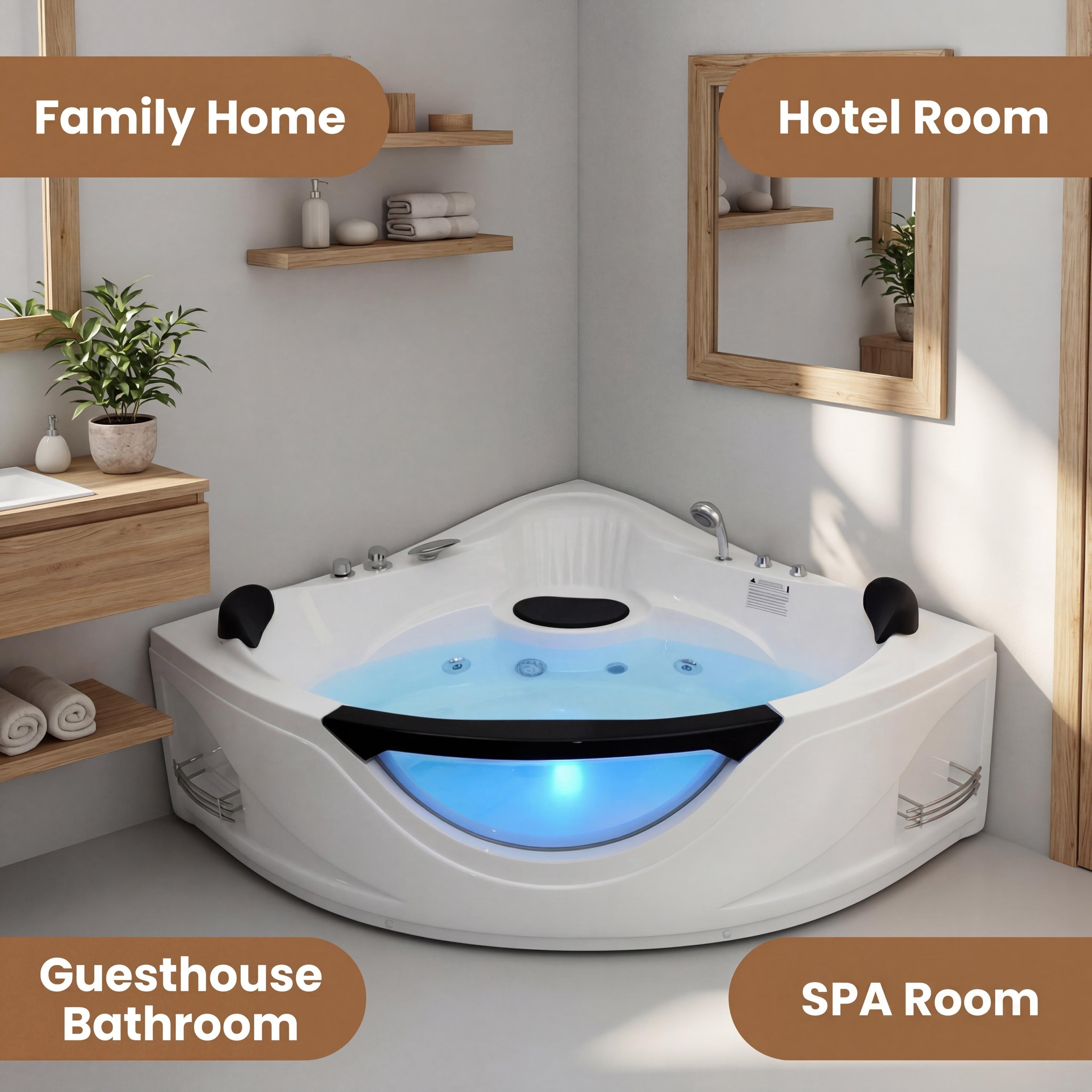 59" Corner Whirlpool Bathtub for 2-Person