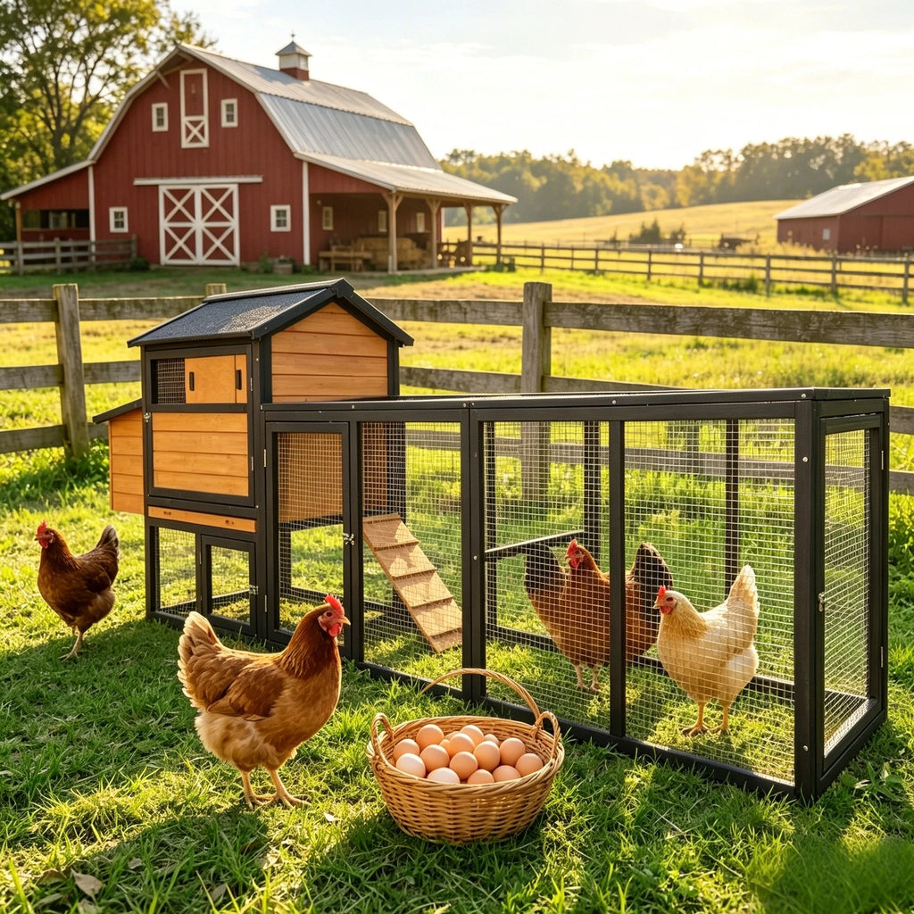 Large Brown and Black Wooden Chicken Coop