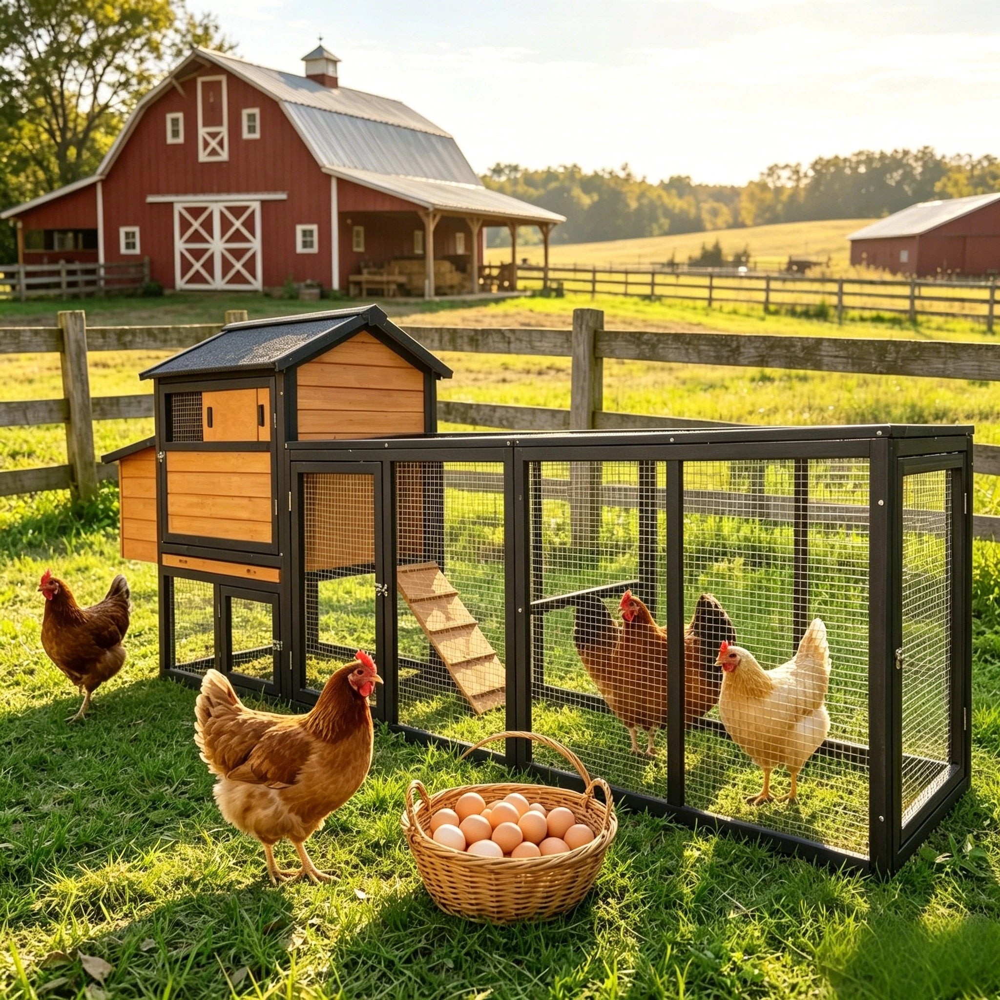 Large Brown and Black Wooden Chicken Coop