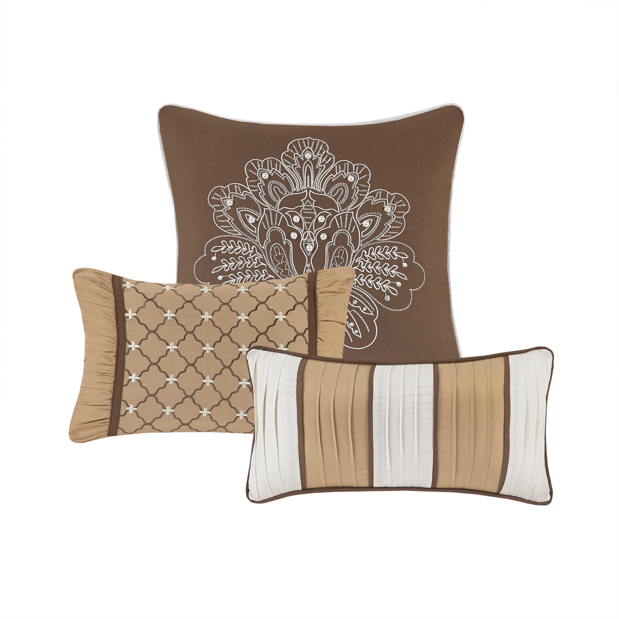 6 Piece Jacquard Quilt Set with Throw Pillows – Brown/Gold King/Cal King