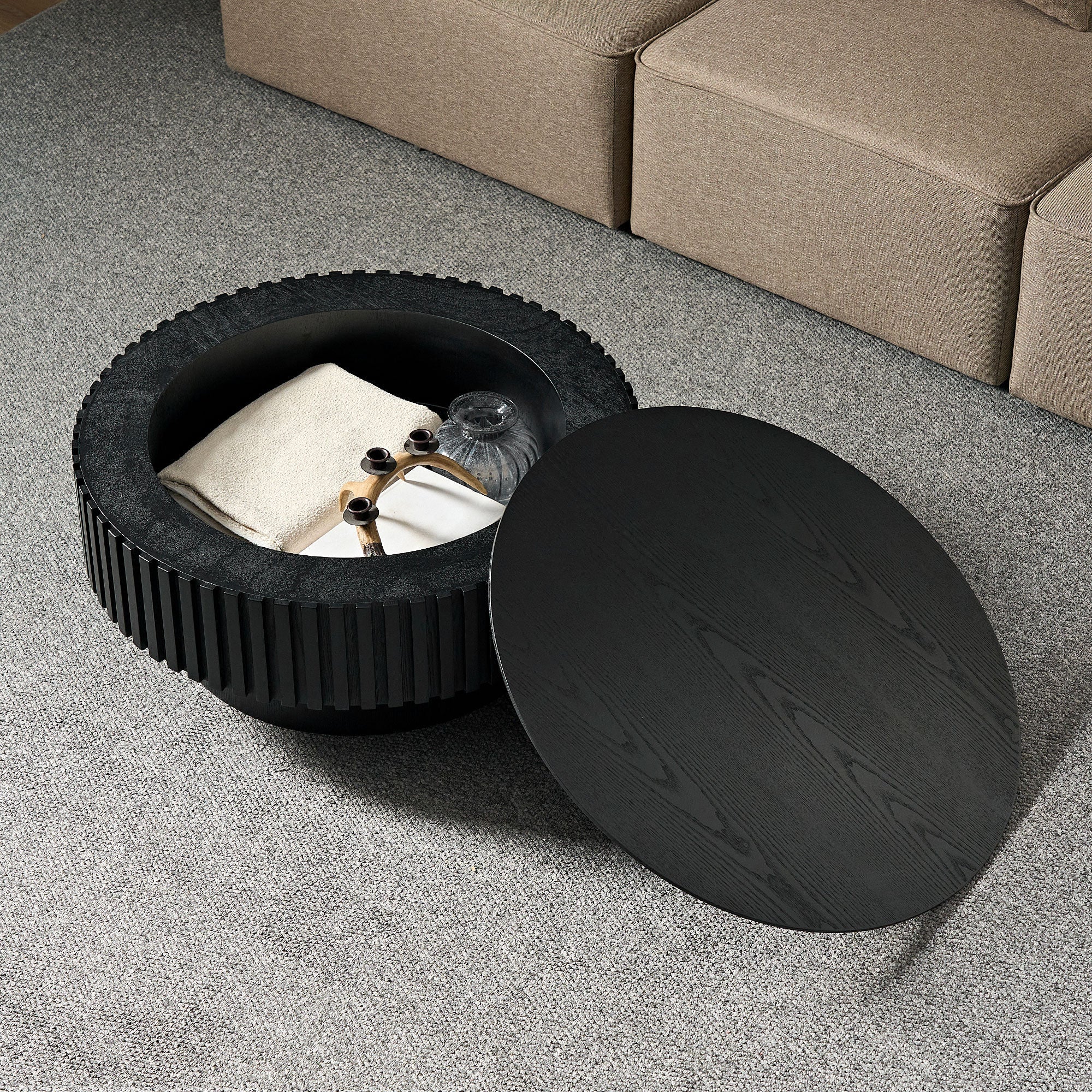 31.49'' Nesting Round Wood Coffee Table with Storage