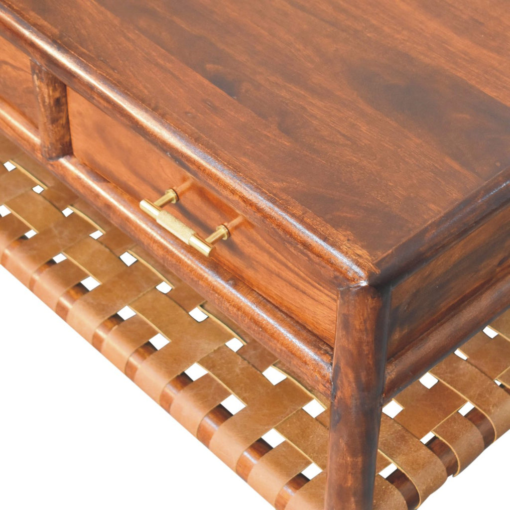Regency Woven Console Table with 4 Drawers, Open Slot