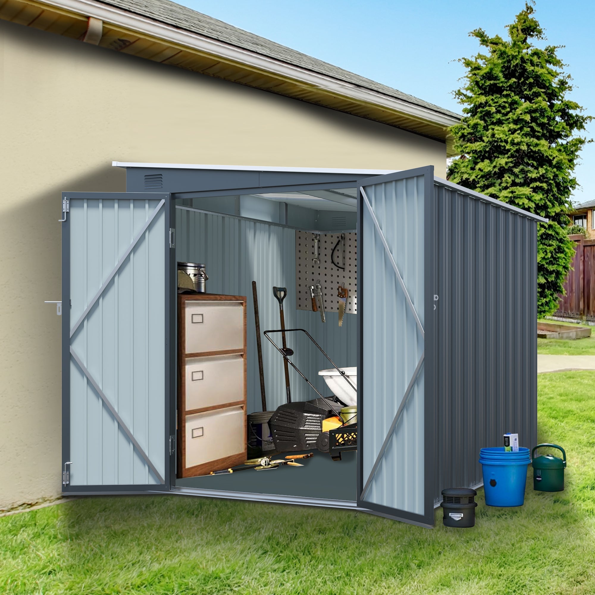 6x8FT Galvanized Steel Outdoor Storage Shed