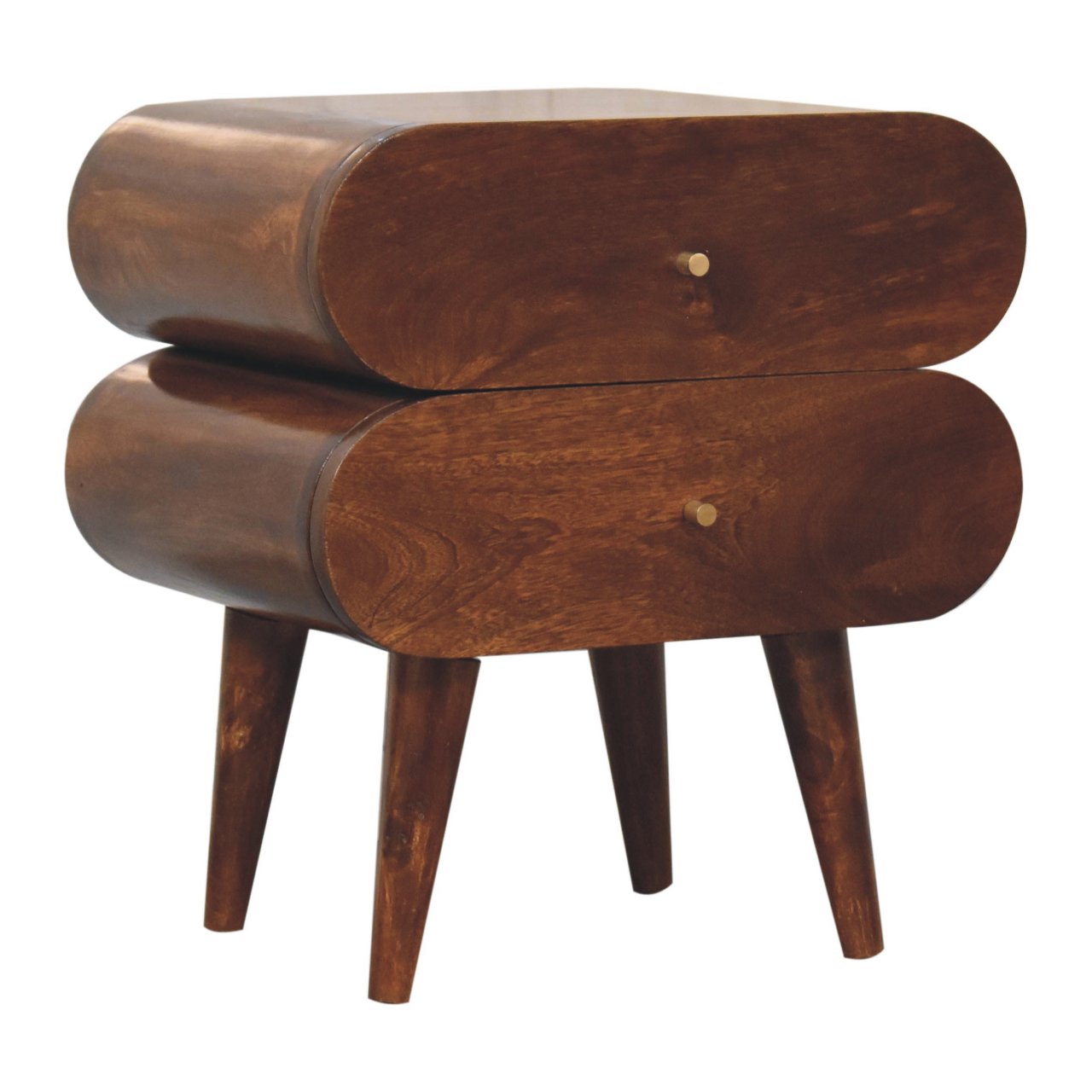 Solid Wood Bubble Chestnut Nightstand, 2-Drawer, Nordic Legs