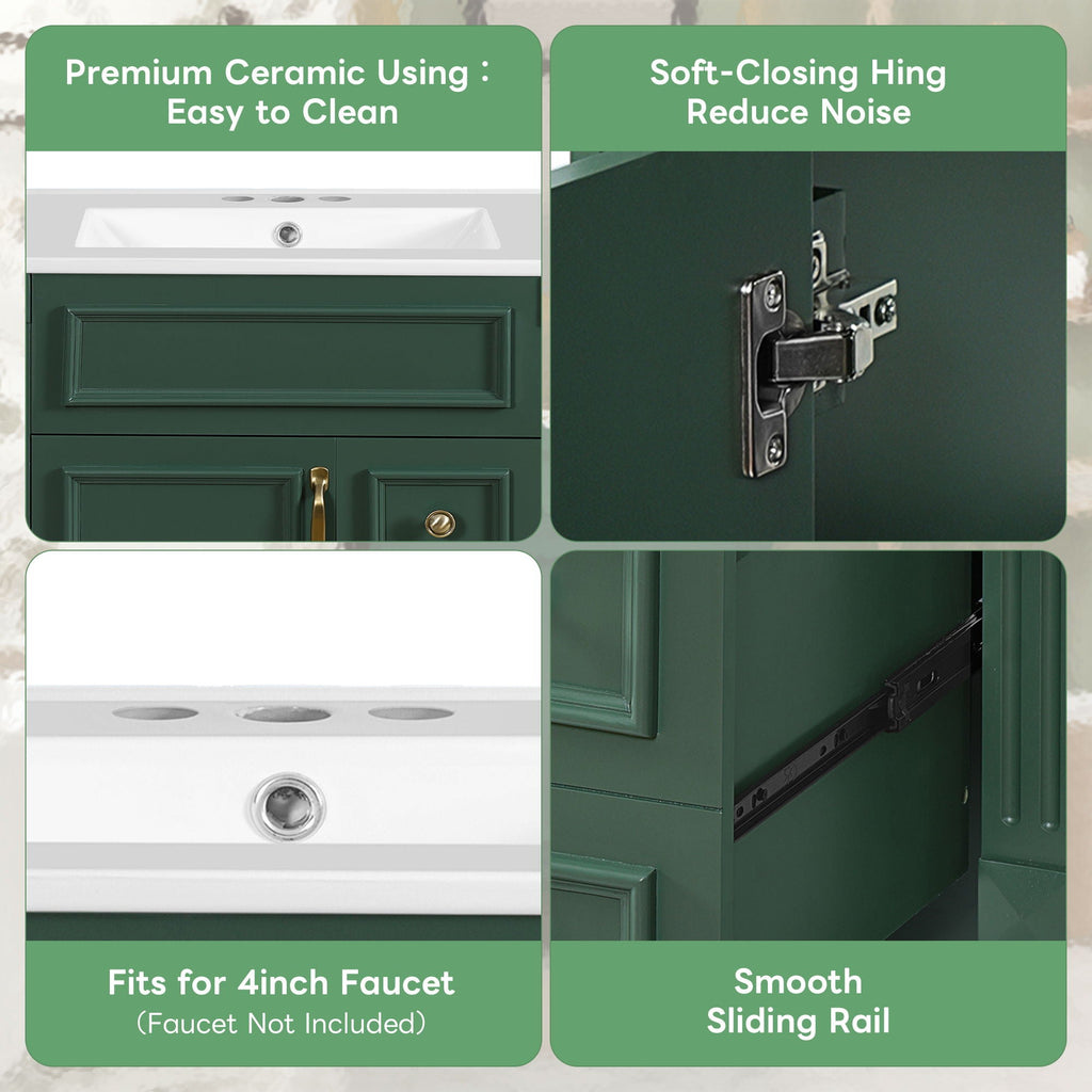 Bathroom Vanity With Sink, Compact Cabinet & 2 Drawers And Adjustable Shelf