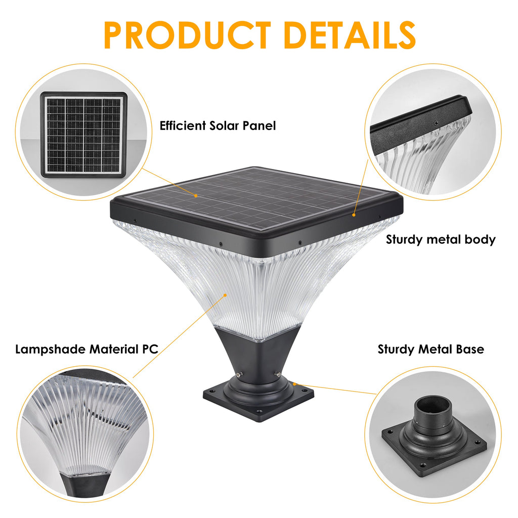 15" Black Outdoor Post Light - LED with Remote Control