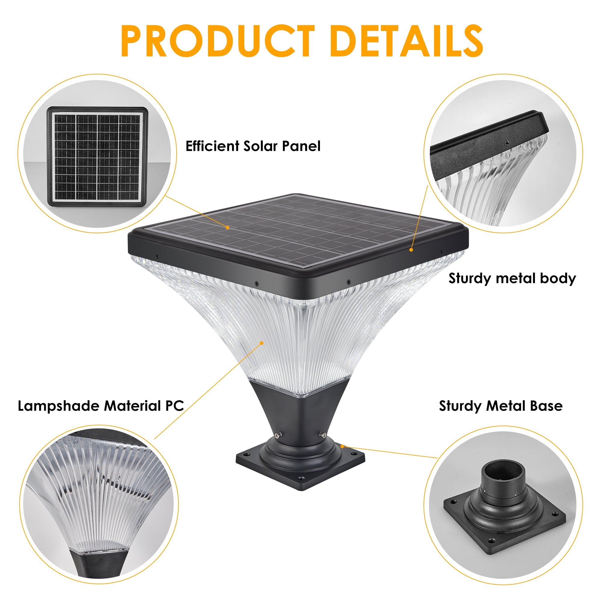 15" Black Outdoor Post Light - LED with Remote Control