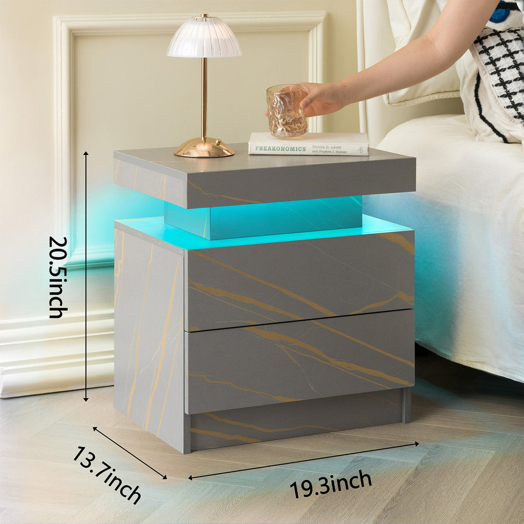 Modern LED Bedside Table with Two Drawers