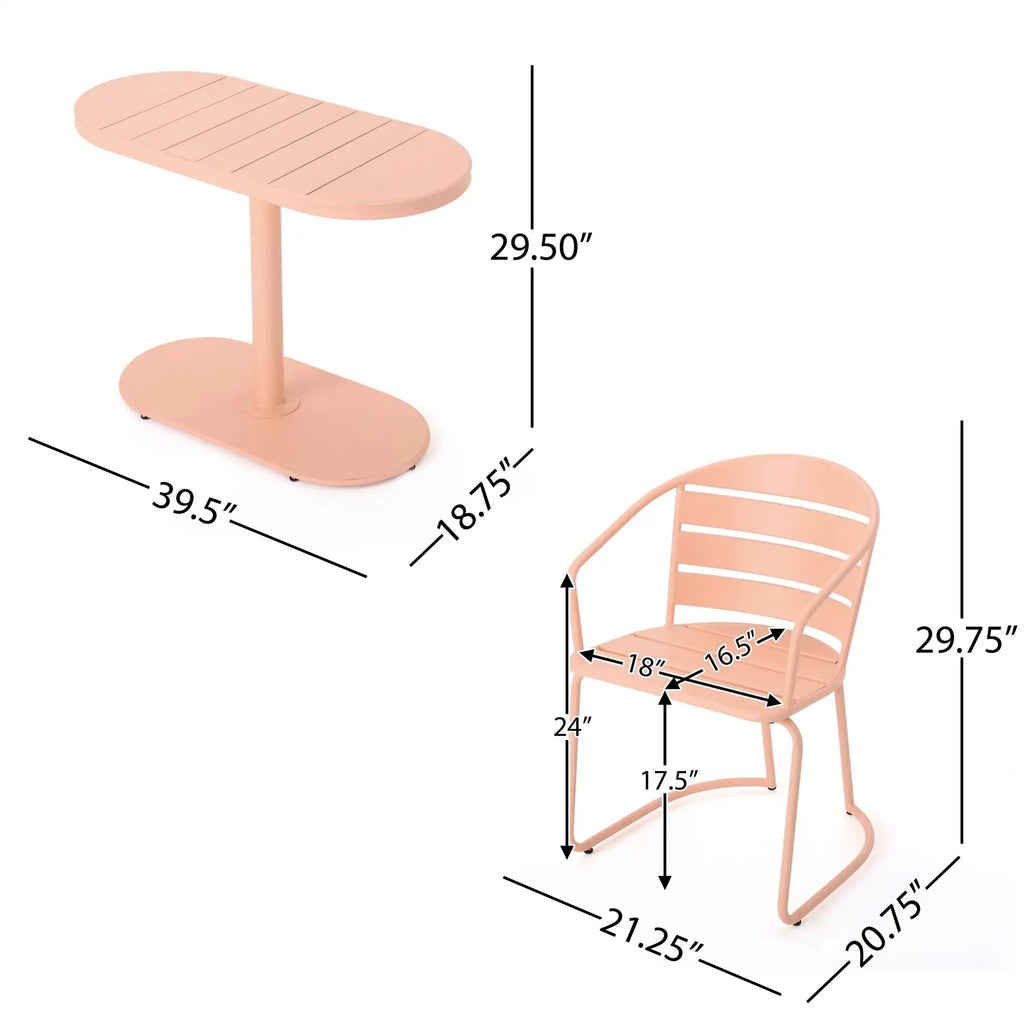 3 Piece Elegant Outdoor Bistro Set With 2 Chairs And Oval Table