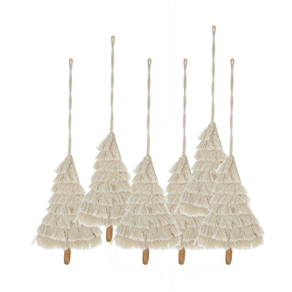 Fringes Embellished Tree Shape Ornament Set of 6