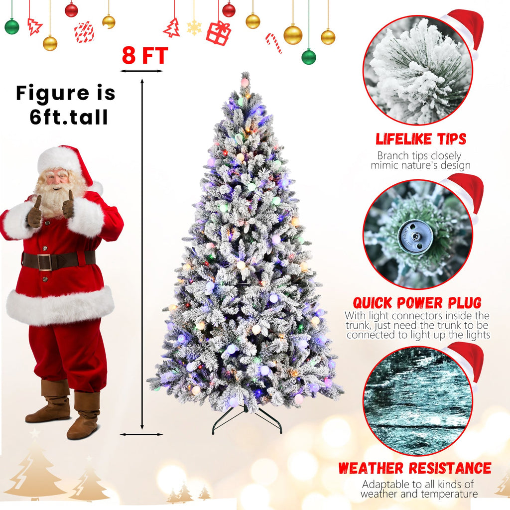 7.5ft Flocked Christmas Tree with 400L Colorful LED Lights