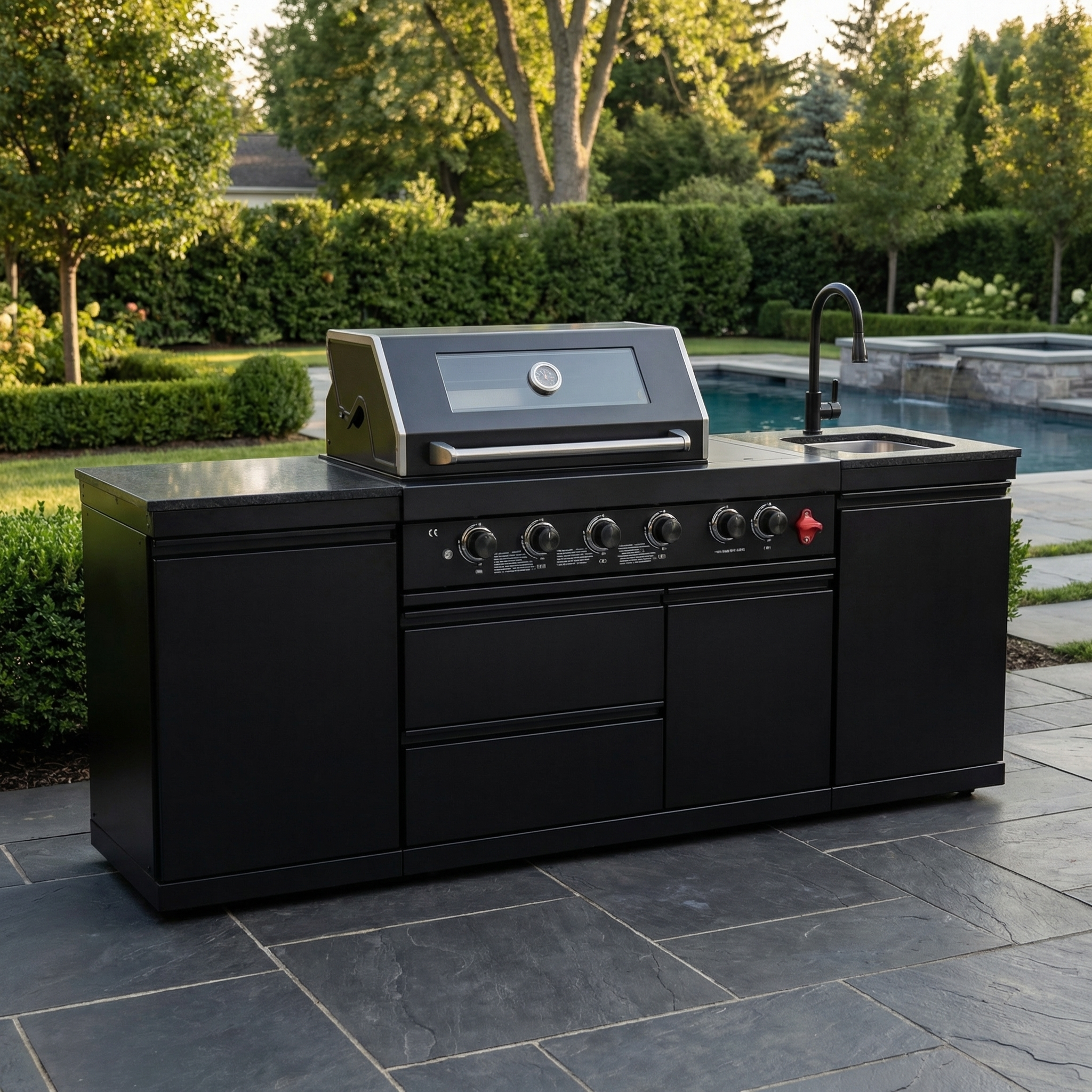 84.7 Inch 4-Burner Deluxe Stainless Steel Propane Gas Outdoor Kitchen Barbecue Island Grill