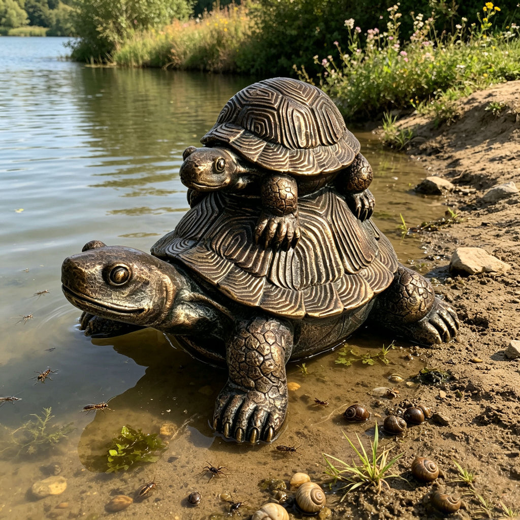 Vintage Bronze Stacked Turtle Statue