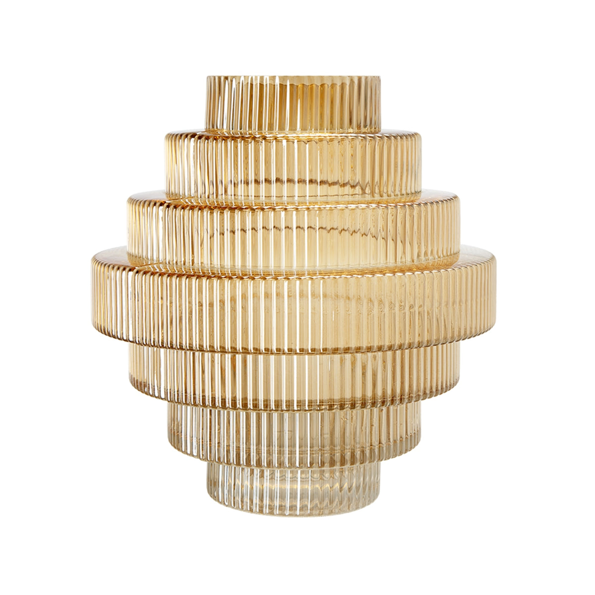 9.1x9.8" Tiered Geometric Amber Luster Clear Vase