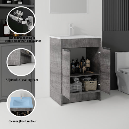 24 Inch Floating Bathroom Vanity with Ceramic Sink and Soft-Close Door