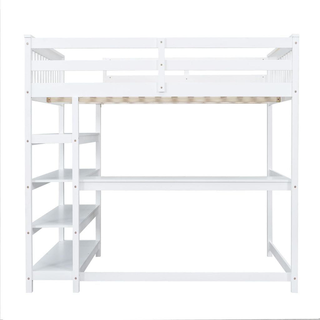 Loft Bed With Storage Shelves And Under Bed Desk